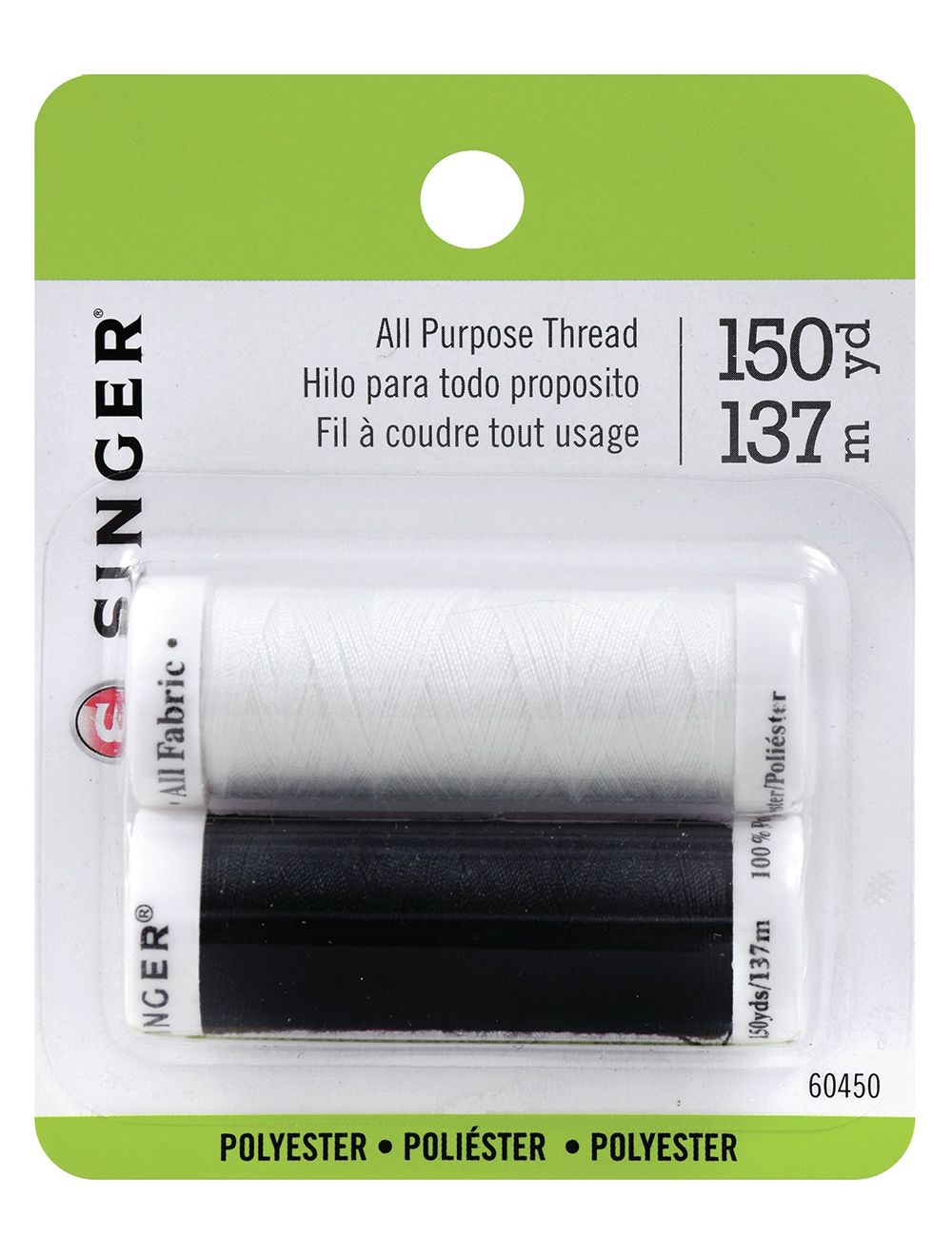 Singer All-Purpose Polyester Thread 200yd 2/Pkg-Black & White 