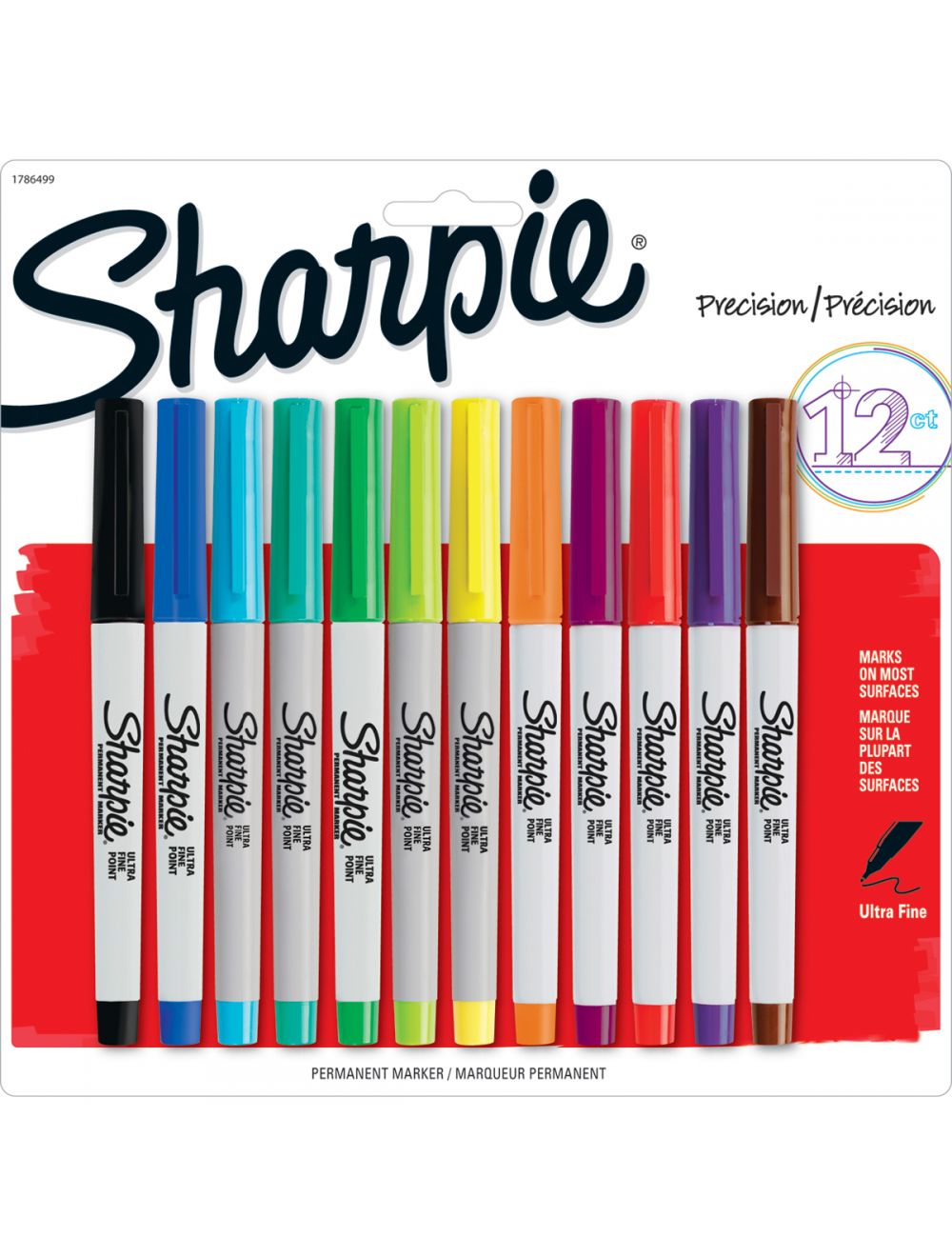 Sharpie Permanent Markers, Ultra Fine Tip, Assorted, 12/Pack (37175)