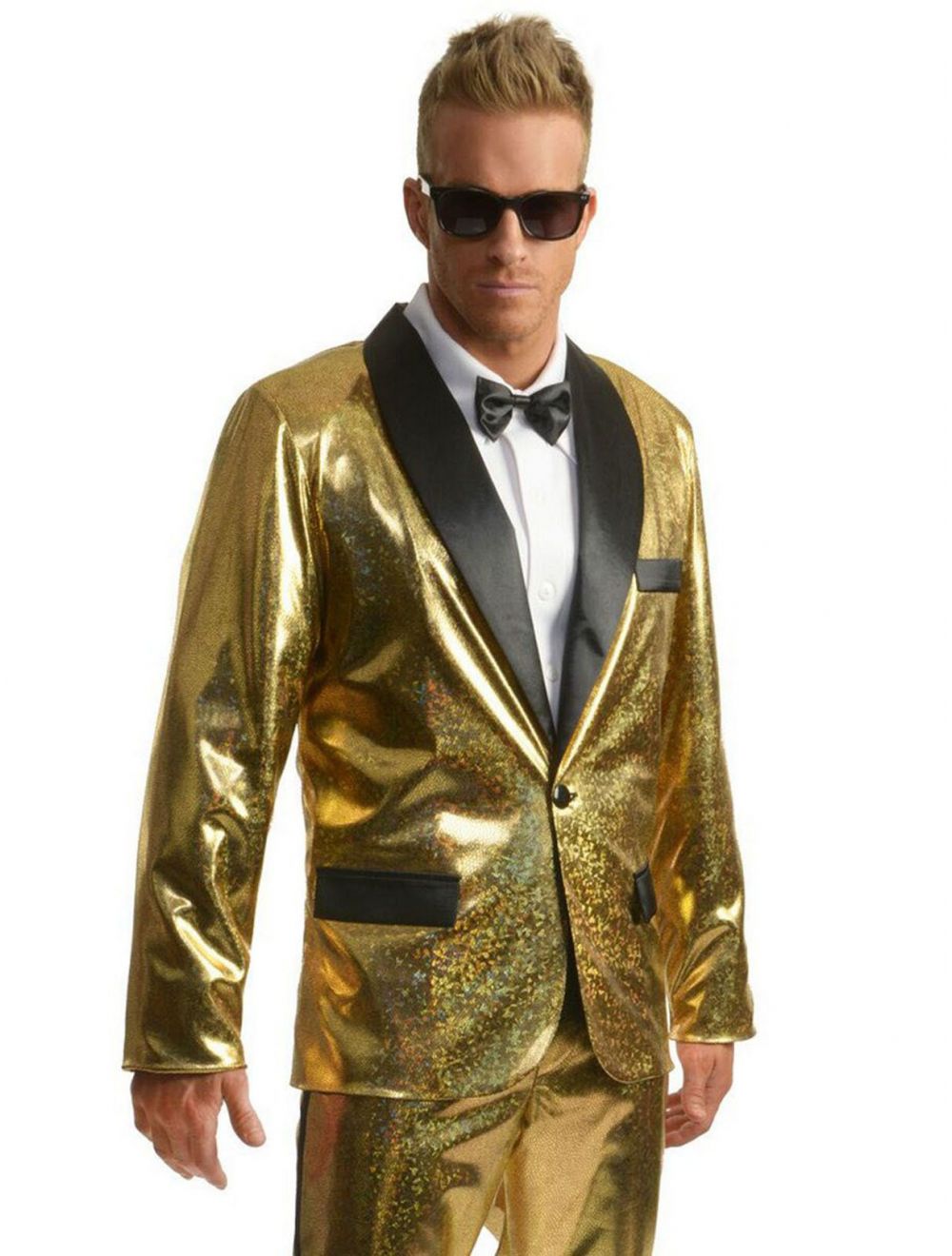 Charades Mens Disco Ball Tuxedo Jacket, Gold/Black, Small (WI01409433)